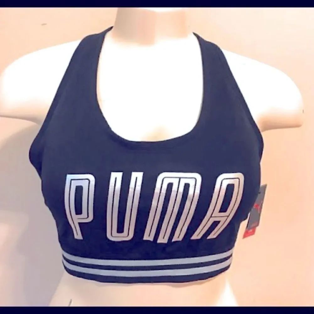🛍 Puma Black &  Silver Sport Stretch Support Bra multiple Size S, M, L